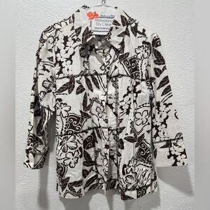 A la carte, 3/4 sleeve jacket, brown and white print, Medium